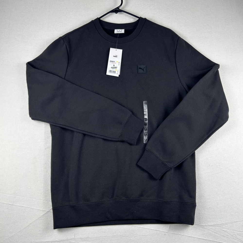 Puma Mens Essentials Elevated Crew Neck Sweatshirt Black Fleece Pullover Medium